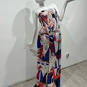 Colorful Abstract Strapless Maxi Dress